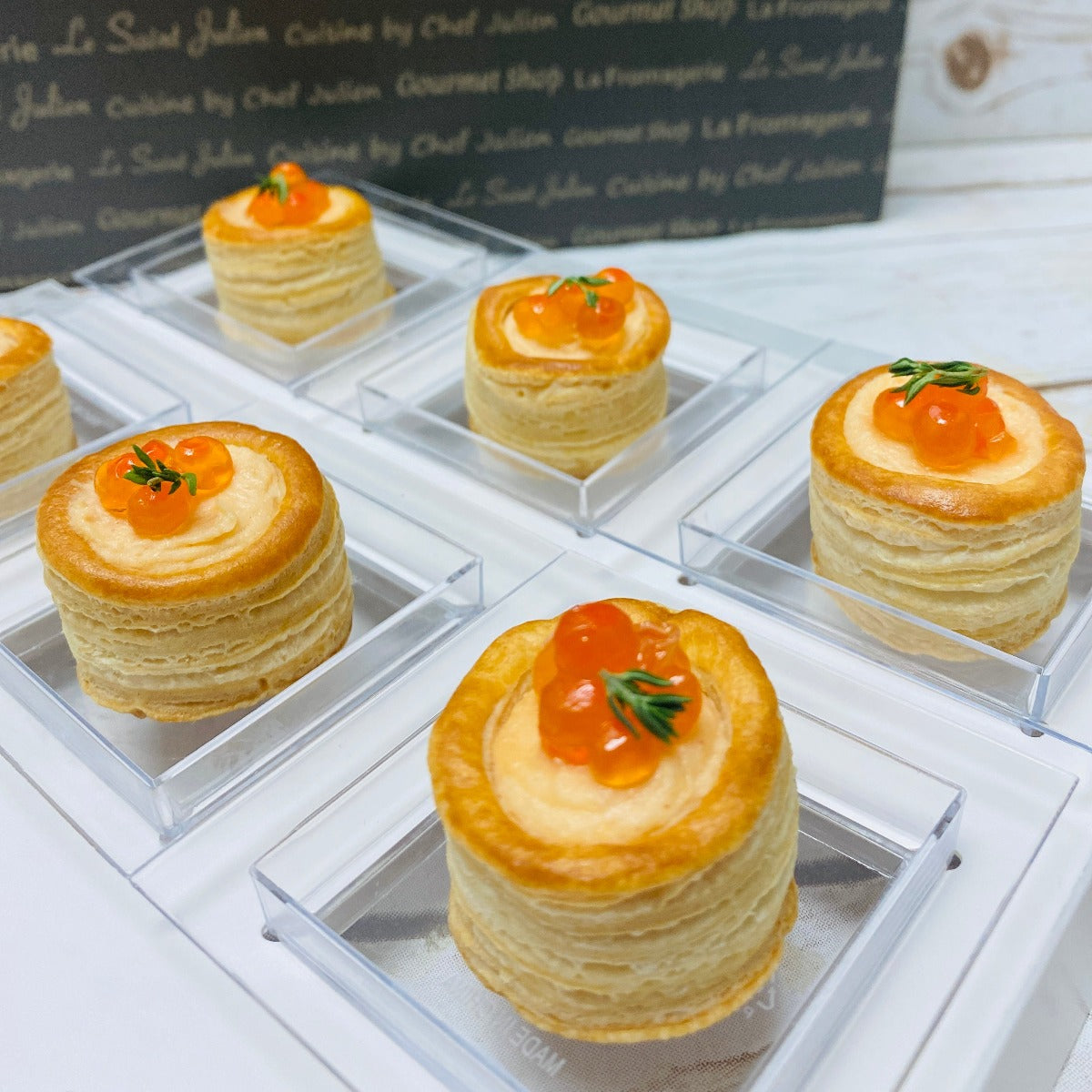 Canapés - Vol-Au-Vent with Salmon Rillette and French Salmon Roe